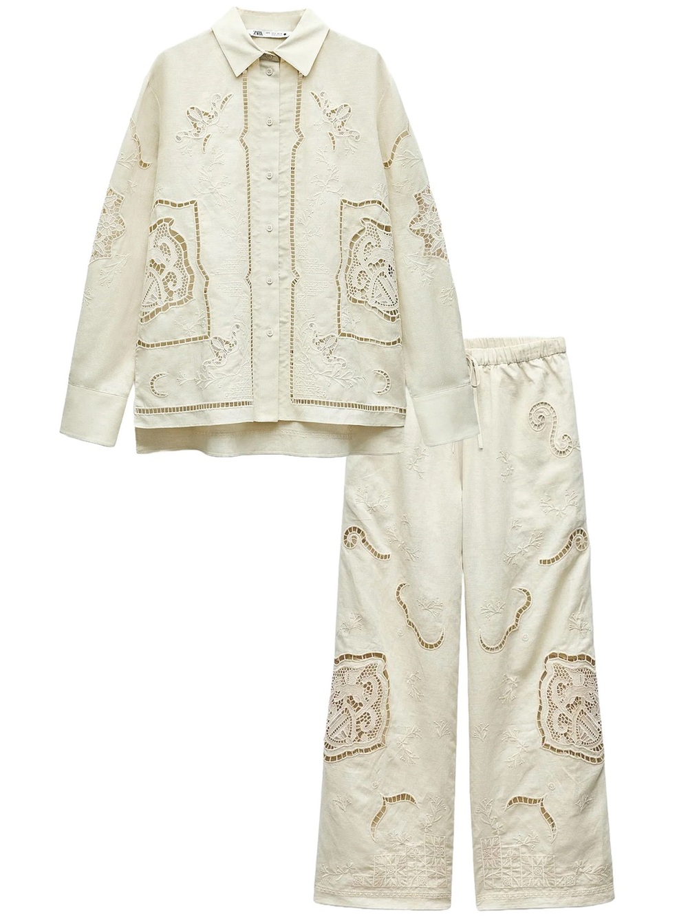 ZARA Linen Embroidered Shirt & Trousers